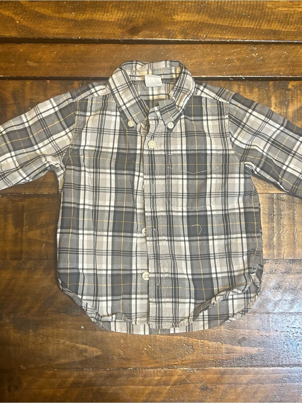 Boys Long-Sleeve Plaid Button-Up Shirt - Tan & Gray